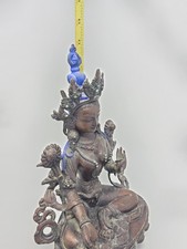 Tibetan Bronze Green Tara Statue Seated Buddhist Goddess 13