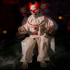 Halloween Animatronic Sitting Clown Animated Sound Activated Prop Scary Decor picture
