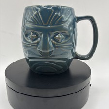 Rare Paper Destiny Blue Pottery Tiki MUG Tiki Face Blue With Gold Line picture