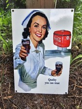 COLLECTIBLE VINTAGE COCA-COLA QUALITY PORCELAIN SODA  GAS STATION SIGN  12 X 8 picture
