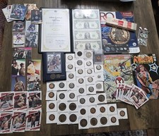 Old Grandpa’s Junk Drawer Lot Silver .999,Coins,VintageCard 80+ Items,Jewelry picture