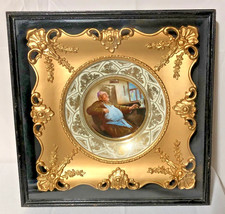 Antique Victorian HP Plate/Original Shadow Box Gold Gilt Frame/Bishop Smoking picture