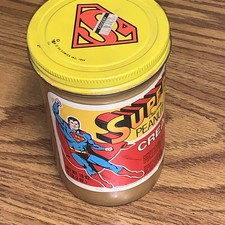 Rare Unopened Rare NEW Jar Superman Creamy Peanut Butter Yellow Lid Acme Bought picture