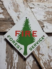 VINTAGE US FOREST SERVICE PORCELAIN SIGN OLD PARK RANGER FIRE FIGHTER PREVENTION picture