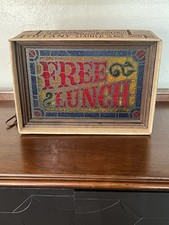 Vtg 60's IMS Corp Free Lunch Lightbox Faux Stained Glass In Box Works Bar Sign picture