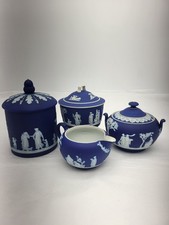 Wedgwood Jasperware 1891-1908 Cobalt Oxide Butter, Cream, Sugar, Biscuit Jars picture