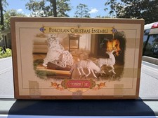 Vintage 2000 Grandeur Noel Porcelain Christmas Ensemble Santa/Sleigh/Reindeer picture