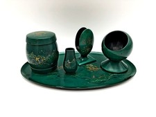 Vintage Chinese Smoking Set Papier Mache Matchbox Ashtray Collectible China 1957 picture