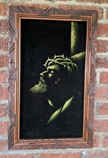 Jesus Christ Crown of Thorns Art Wooden Frame Vintage  Velvet Painting 23