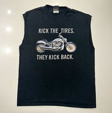 Vintage Harley-Davidson Kick the Tires They Kick Back Black Cutoff Shirt Size L picture