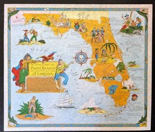 Ye True Chart of Pirate Treasure Florida Vintage Pictorial Map Odum Sanford picture