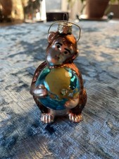 Blown Glass Christmas Ornament Monkey Hugging Earth World Market 3.5
