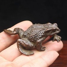 Chinese Pure Bronze Antique Battered Brass Gold Toad Tea Pet Decorations NEW picture