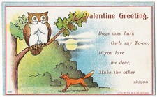 Owl And Dog antique Valentine's Day postcard picture