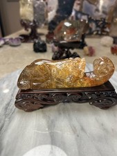 Top Natural Rutilated quartz Crystal pixiu Dragon on sandalwood stand picture