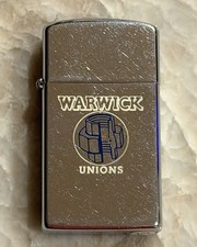 Vintage 1962 Slim Zippo Advertising Warwick Unions For Trades Lighter Unstruck picture