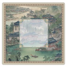 Traditional Chinese Garden Mahjong Mat, Vintage Green Chinoiserie Non-Slip No... picture
