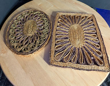 Lot 3 Vtg Raffia Straw Trivet Hot Pad Rattan Wicker Boho Wall Decor picture