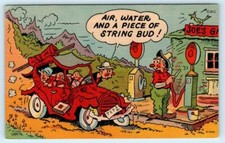 COMIC Postcard JOE'S GARAGE Broken Down Jalopy GAS SERVICE STATION c1940s Linen picture