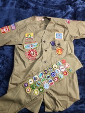 Vintage 1970s Boy Scout Shirt & Loaded Merit Badge Sash Ozarks Council Osage 42 picture