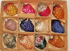 Lot VTG Glass Feather Tree BERRY GRAPE BASKET Mini Christmas Ornaments Japan picture