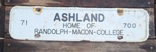 1971 Ashland Virginia Home of Randolph Macon College License Plate Topper picture