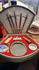 Vintage Chinese Calligraphy Set Drawing Brushes Ink Stick Stone Well picture