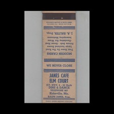 Matchbook Cover Advance Match Co. Janes Cafe & Elm Court Kirksville MO picture