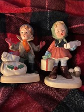 Vintage Napcoware Christmas Boy & Girl Figurines Set X-8367 Japan Ceramic Mid Ce picture