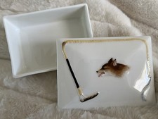 Rare Royal Doulton FOX Porcelain  Cigarette /Trinket Box w/Lid. Signed S Hall.  picture