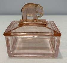 Vintage Greensburg Pink Depression Glass Elephant Cigarette Box Art Deco 1930s picture