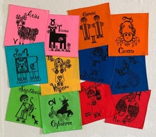 Vintage Cocktail Napkins Zodiac Signs  60s/70s Design Matouk Complete Set 12 NOS picture