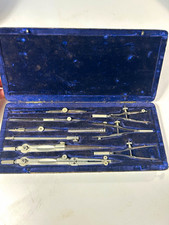 Antique Vintage Drafting Geometry Instrument Set Velvet Case Incomplete 10pc picture