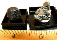 2 THUMBNAILS IN DISPLAY CASES ARSENOPYRITE CHIHUAHUA MEXICO & GARNET CHINA #159 picture
