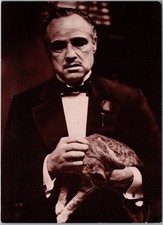 c1980s Actor MARLON BRANDO 4x6 Postcard Vito Corleone with Cat 