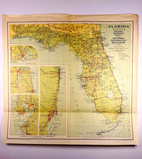 1930 National Geographic Florida Map Vintage Highways Railroads Miami Tampa picture