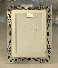 Vintage 1930s Art Deco Beveled Glass Reverse-Painted Silver & Black Photo Frame picture