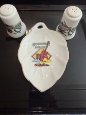 Opryland USA VTG Salt & Pepper Shakers + Milk glass Dish Nashville TN Park EUC picture