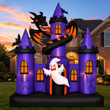 9 FT Giant Halloween Inflatable Haunted Castle with Dragon and Ghost picture