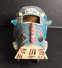 Vintage Super Cute Candelario Medrano Blue Bus Sculpture Folk Art Pottery picture