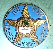 Vintage Hughes Aircraft Company 10 Year Service Lapel Pin; 10k gold with emerald picture