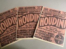 Harry Houdini, Final Performance, Reprint Garrick Theatre Handbill, Rare picture