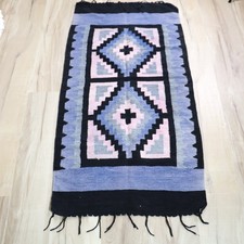Vtg Guatemalan Aztec Rug Pink Pastel Colors 1990s Geometric Handwoven Cotton picture