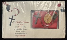 VTG St.Theresa Little Flower Catholic Rosary Red Pouch Sealed Package picture