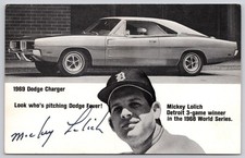 Detroit Michigan MI Dodge Charger Mickey Lolich Tigers Ad Postcard 1969 picture