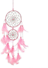 Handmade Homemade Beautiful Natural Feathers Double Pink Dream Catcher Wall Hang picture