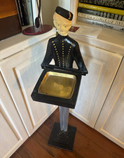 Vintage Butler Figure Smoking Stand Floor Standing Ashtray w/ Tray Top picture