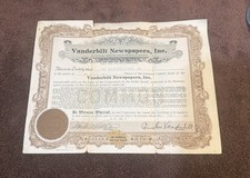 Vanderbilt Newspapers, Inc. Stock Signed By Cornelius Vanderbilt Jr- 1924 picture