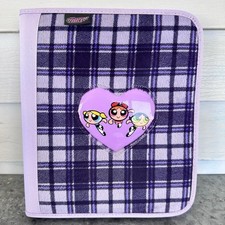 VTG 2001 Powerpuff Girls Zipper Binder Purple Plaid Fabric + Y2K Oxford Folder picture