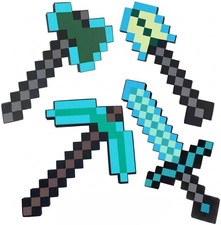 4 Minecraft Cosplay Kids Role Play Toys Foam Sword Axe Pickaxe Shovel Halloween picture